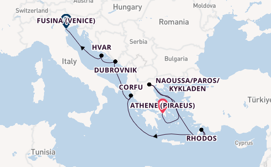 Oostelijke Middellandse Zee vanaf Athene (Piraeus), Griekenland met de EXPLORA II