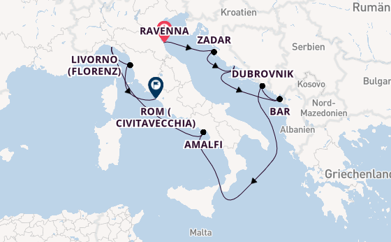 Mittelmeer ab Ravenna, Italien auf der Celebrity Constellation