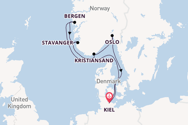 Noorwegen vanaf Kiel, Duitsland met de Mein Schiff Flow