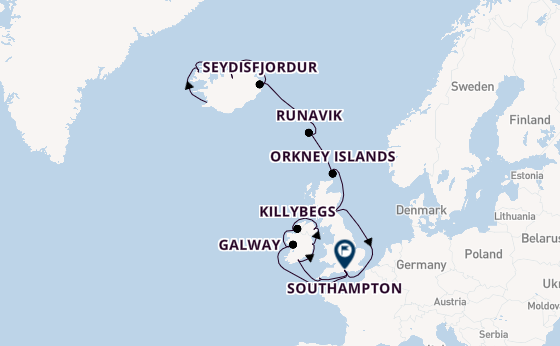 British Isles from Reykjavik, Iceland with the Caribbean Princess