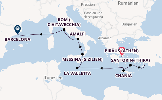 Mittelmeer ab Piräus (Athen), Griechenland auf der Celebrity Infinity