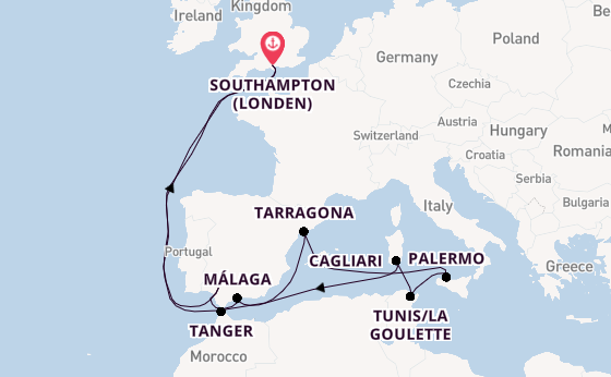 Middellandse Zee vanaf Southampton (Londen), Engeland met de Queen Elizabeth