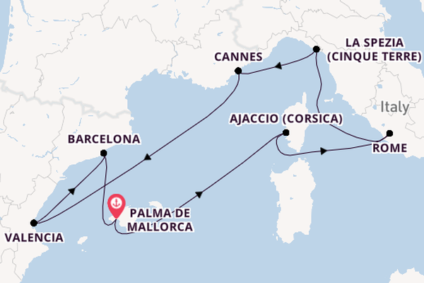 Westelijke Middellandse Zee vanaf Palma de Mallorca, Mallorca, Spanje met de Mein Schiff 6