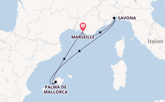 Westliches Mittelmeer ab Marseille, Frankreich auf der Costa Diadema