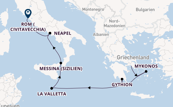 Mittelmeer ab Piräus (Athen), Griechenland auf der Seven Seas Grandeur