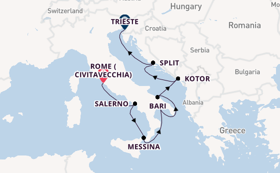 Western Mediterranean from Rome (Civitavecchia), Italy with the Allura