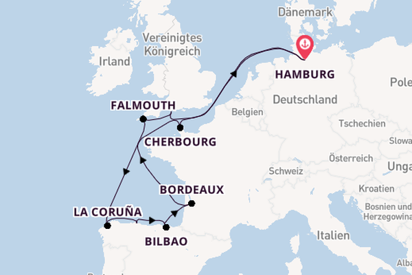 England ab Hamburg, Deutschland auf AIDAsol