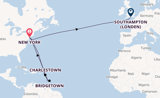trans-Atlantisch vanaf New York, Verenigde Staten met de Queen Mary 2