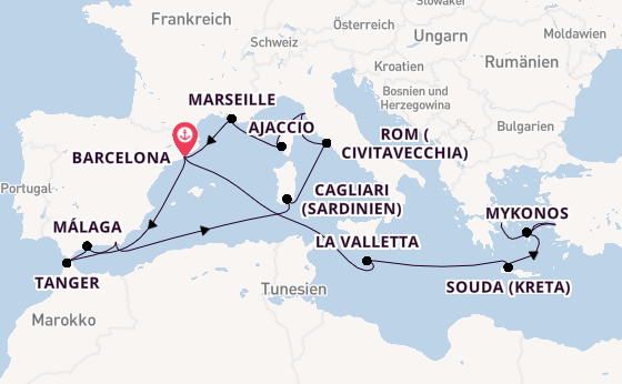 Mittelmeer ab Barcelona, Spanien auf der Oosterdam