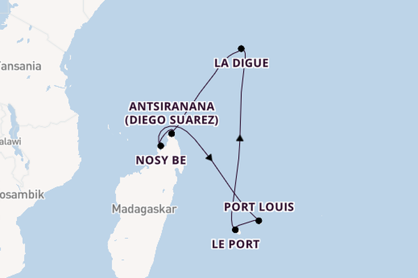 Indischer Ozean ab Mahé, Seychellen auf AIDAblu