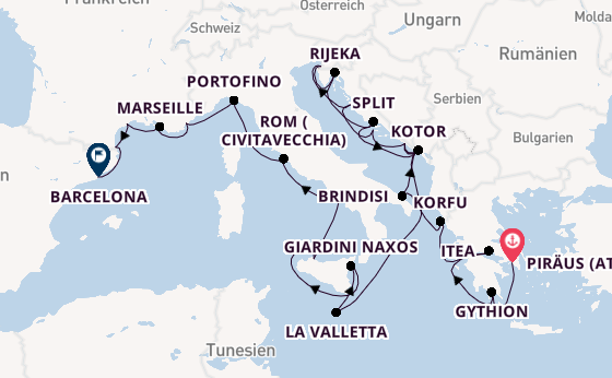 Mittelmeer ab Piräus (Athen), Griechenland auf der Seabourn Ovation