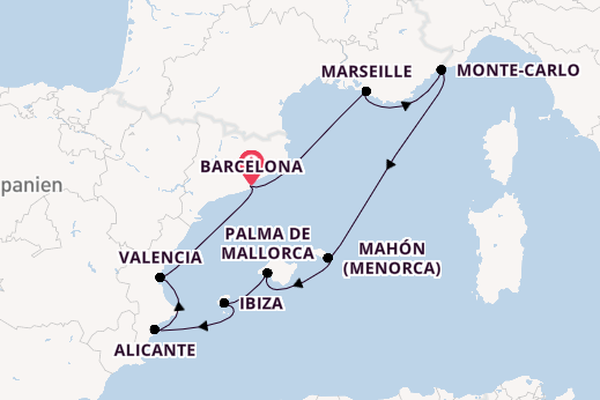 Westliches Mittelmeer ab Barcelona, Spanien auf der Silver Muse