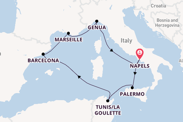 Westelijke Middellandse Zee vanaf Napels, Italië met de MSC Euribia