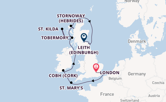 British Isles from London, England, United Kingdom with the Silver Wind