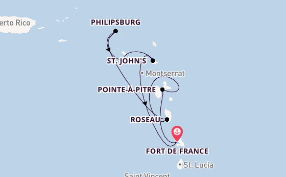Südliche Karibik ab Fort de France, Martinique auf der MSC Meraviglia