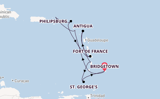 Southern Caribbean from Bridgetown, Barbados with the Iona