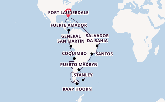 Zuid-Amerika vanaf Fort Lauderdale, Verenigde Staten met de Zaandam