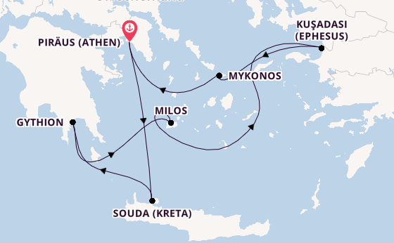 Östliches Mittelmeer ab Piräus (Athen), Griechenland auf der Silver Nova
