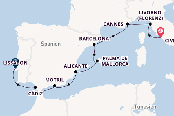 Westliches Mittelmeer ab Rom (Civitavecchia), Italien auf der Norwegian Sky