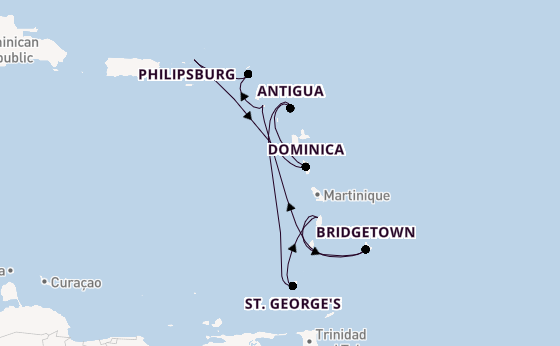 Southern Caribbean from Charlestown (Nevis), St. Kitts with the Arvia