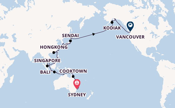 Transpacifisch vanaf Sydney, Australië met de Riviera