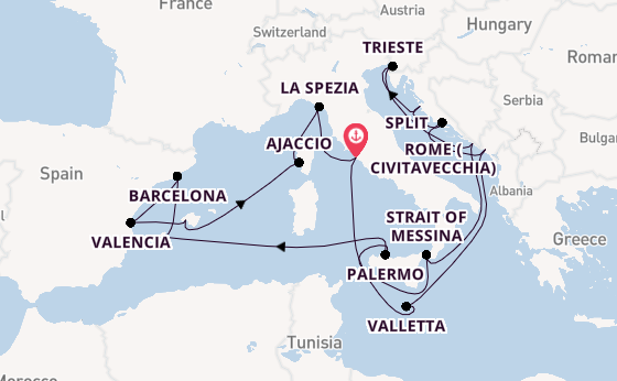 Western Mediterranean from Rome (Civitavecchia), Italy with the Queen Elizabeth