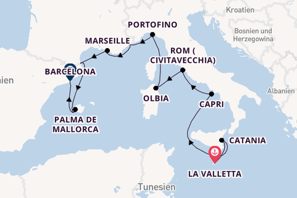 Westliches Mittelmeer ab La Valletta, Malta auf der Sirena