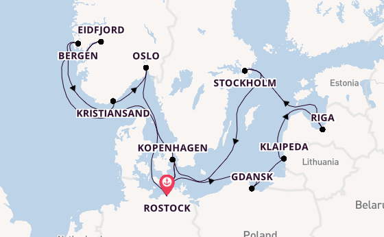 Noorwegen vanaf Rostock, Warnemünde, Duitsland met de MSC Magnifica