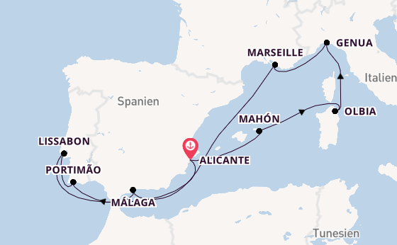 Westliches Mittelmeer ab Alicante, Spanien auf der MSC Sinfonia
