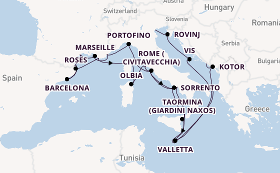Western Mediterranean from Fusina (Venice) with the Seabourn Ovation 