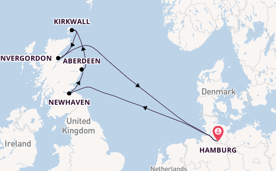 Schotland vanaf Hamburg, Duitsland met AIDAbella