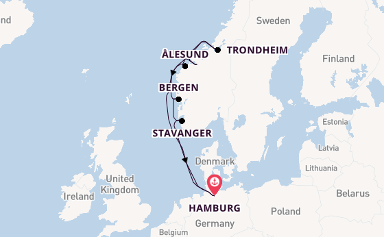 Noorwegen vanaf Hamburg, Duitsland met AIDAprima