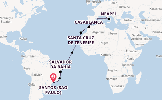 Transatlantik ab Santos (Sao Paulo), Brasilien auf der MSC Divina