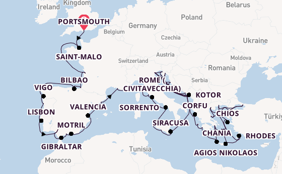 Mediterranean Sea from Portsmouth, England, United Kingdom with the Azamara Journey