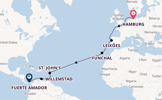 trans-Atlantisch vanaf Hamburg, Duitsland met de Amadea