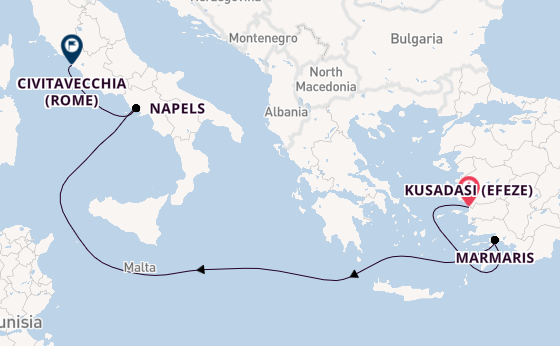 Middellandse Zee vanaf Kusadasi (Efeze), Turkije met de MSC Divina