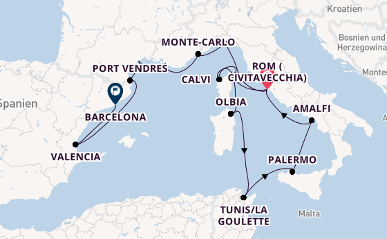 Westliches Mittelmeer ab Civitavecchia (Rom), Italien auf der Seabourn Ovation