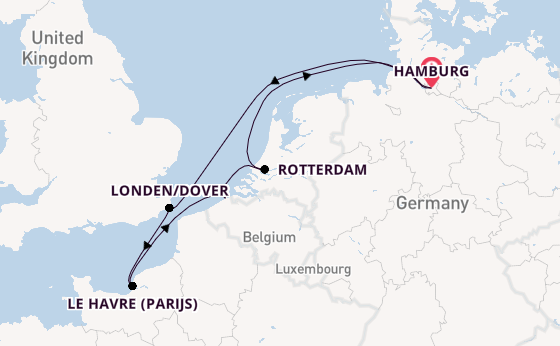 Engeland vanaf Hamburg, Duitsland met de Mein Schiff 2 