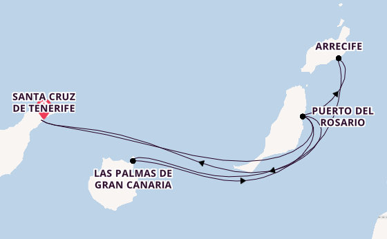Canary Islands from Santa Cruz de Tenerife, Spain with the Costa Smeralda