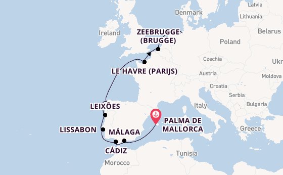 Westelijke Middellandse Zee vanaf Palma de Mallorca, Mallorca, Spanje met de Mein Schiff 2 