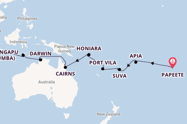 Zuidelijke Stille Oceaan vanaf Papeete, Frans-Polynesië met de Regatta