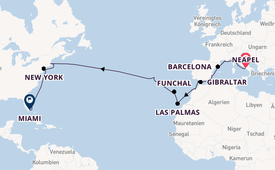 Transatlantik ab Neapel, Italien auf der MSC Meraviglia