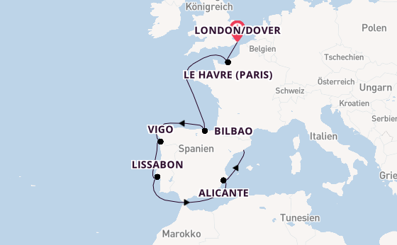 Westliches Mittelmeer ab London/Dover, Großbritannien auf der Carnival Sunshine