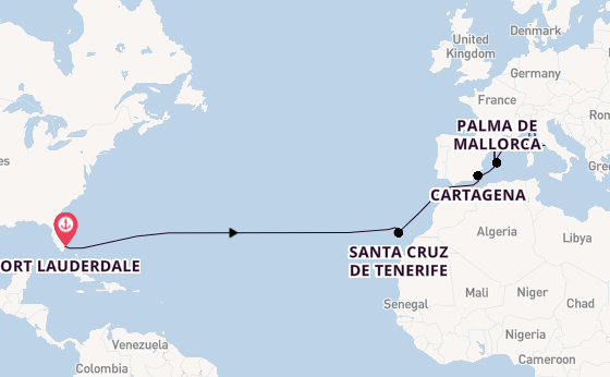 trans-Atlantisch vanaf Fort Lauderdale, Verenigde Staten met de Sun Princess