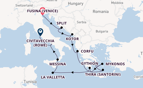 Middellandse Zee vanaf Fusina (Venice) met de Seven Seas Grandeur