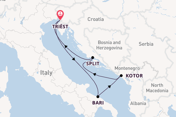Middellandse Zee vanaf Triëst, Italië met de Costa Deliziosa