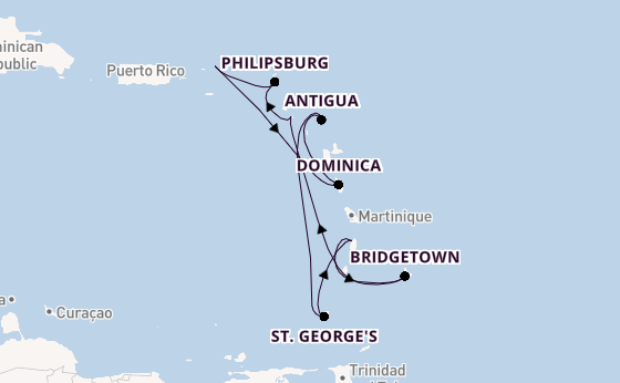 Southern Caribbean from Charlestown (Nevis), St. Kitts with the Arvia