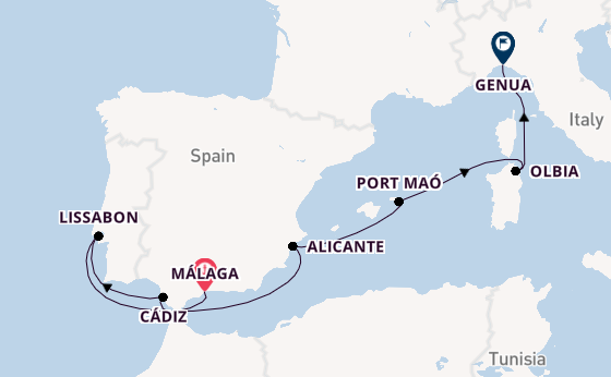 Westelijke Middellandse Zee vanaf Málaga, Spanje met de MSC Opera
