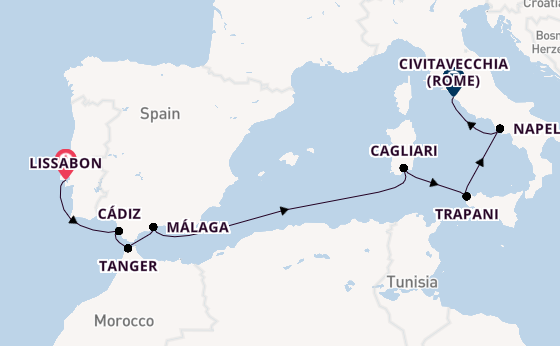 Westelijke Middellandse Zee vanaf Lissabon, Portugal met de EXPLORA II
