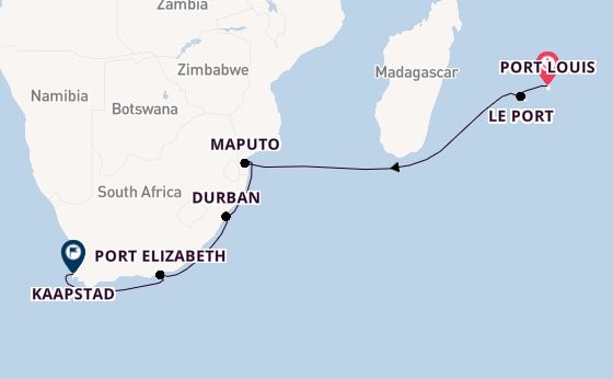 Zuidelijk Afrika vanaf Port Louis, Mauritius met de MS EUROPA 2